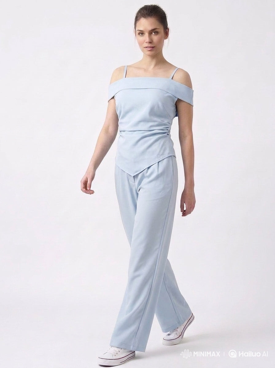 Sky Blue Cold Shoulder Coord Set
