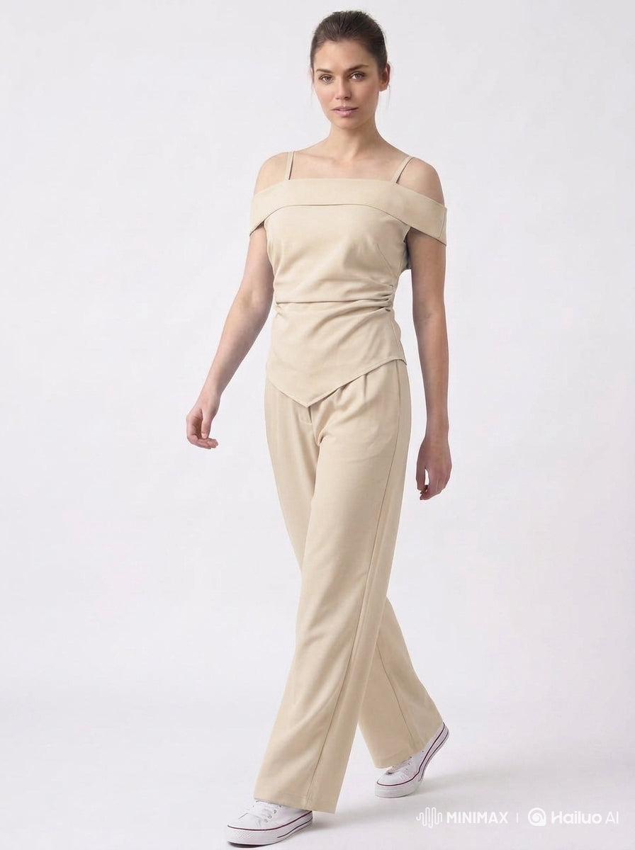 Sand Beige Cold Shoulder Coord Set
