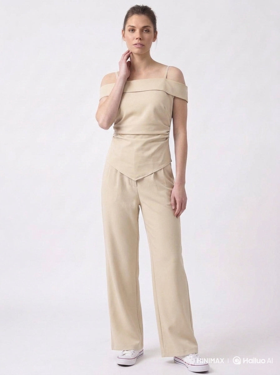 Sand Beige Cold Shoulder Coord Set