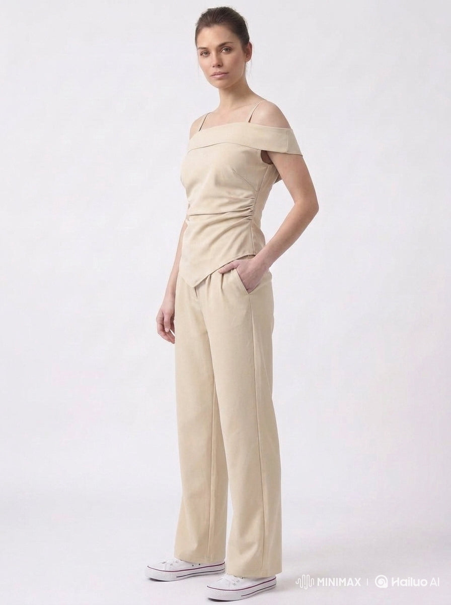 Sand Beige Cold Shoulder Coord Set