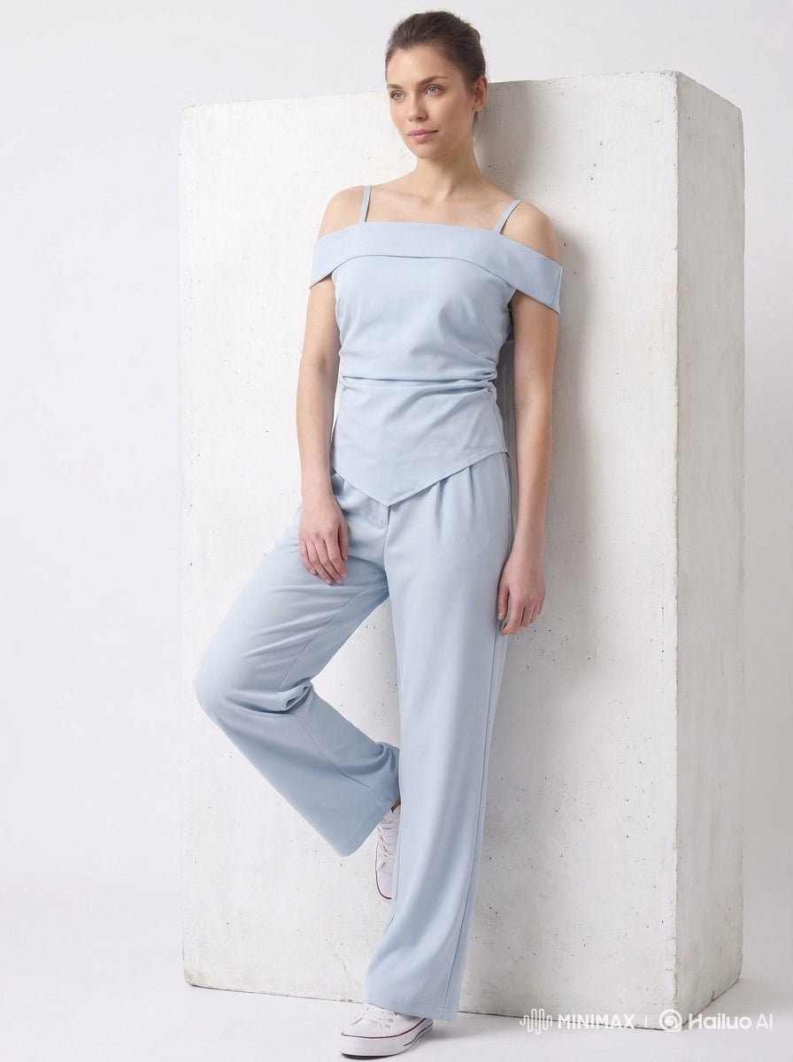 Sky Blue Cold Shoulder Coord Set