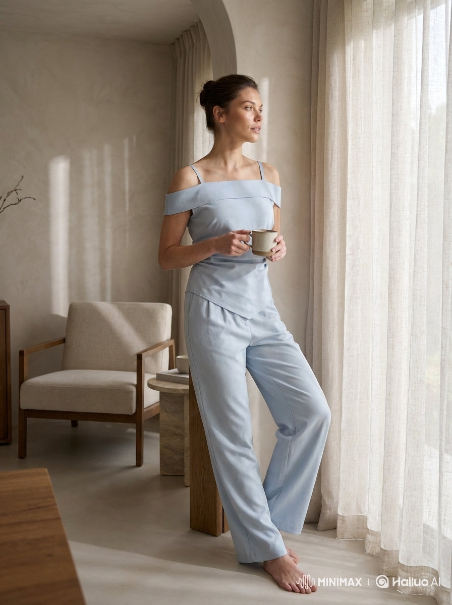 Sky Blue Cold Shoulder Coord Set