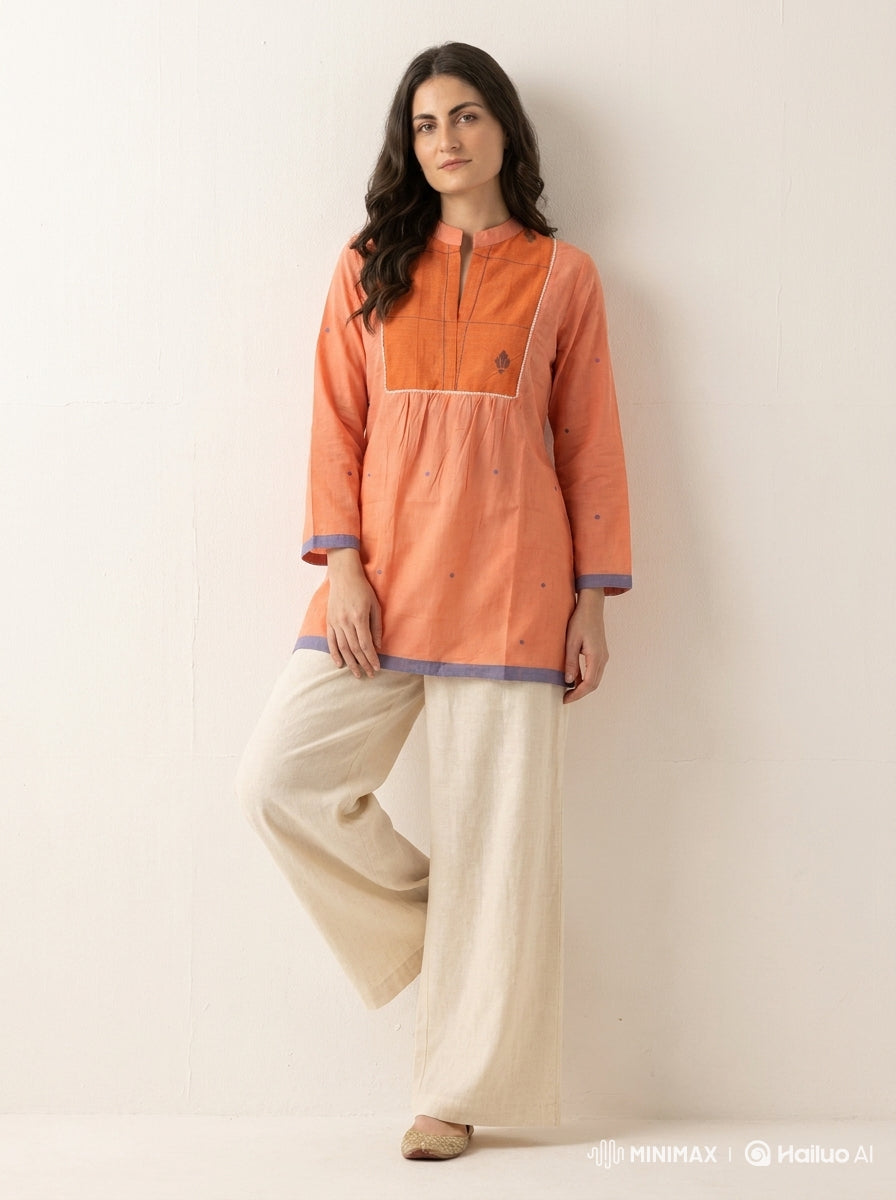 Terracotta Dobby Pleated Kurta
