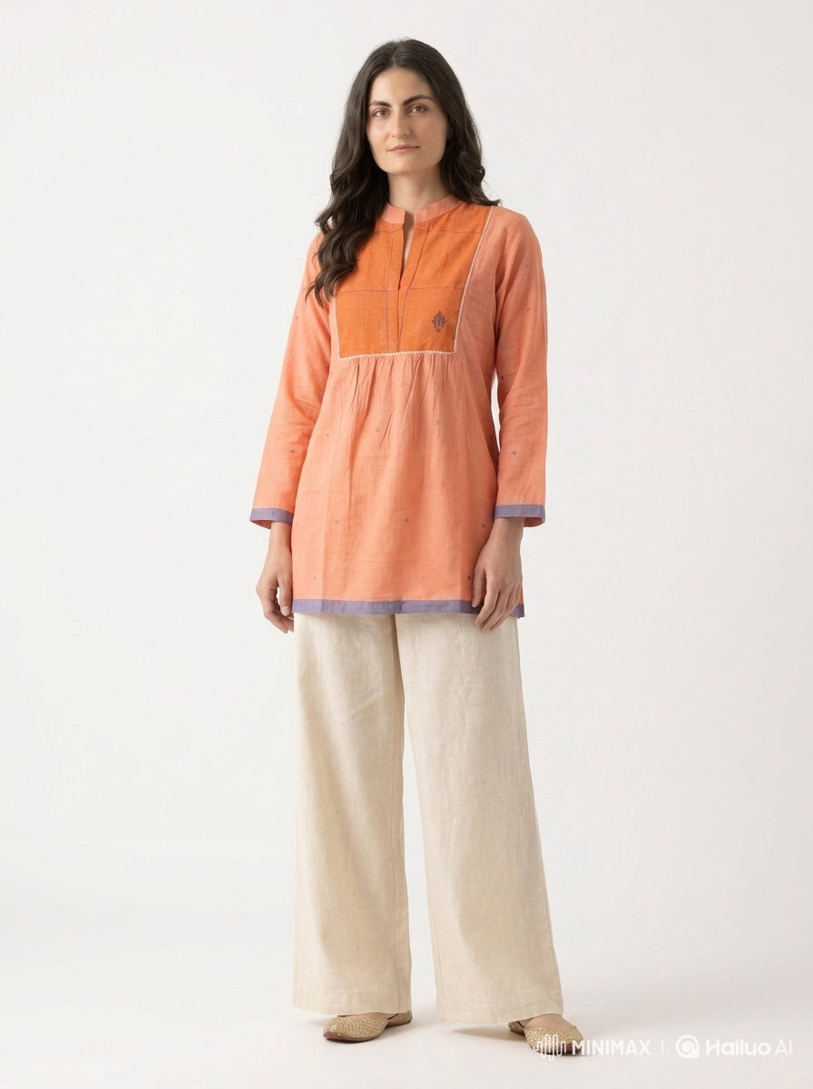Terracotta Dobby Pleated Kurta