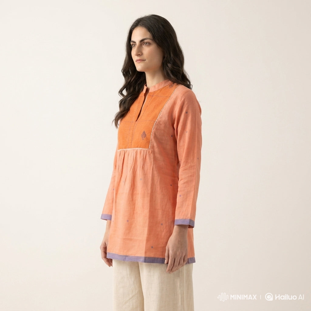 Terracotta Dobby Pleated Kurta