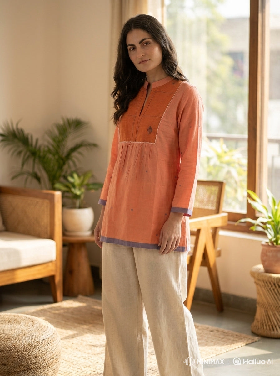 Terracotta Dobby Pleated Kurta
