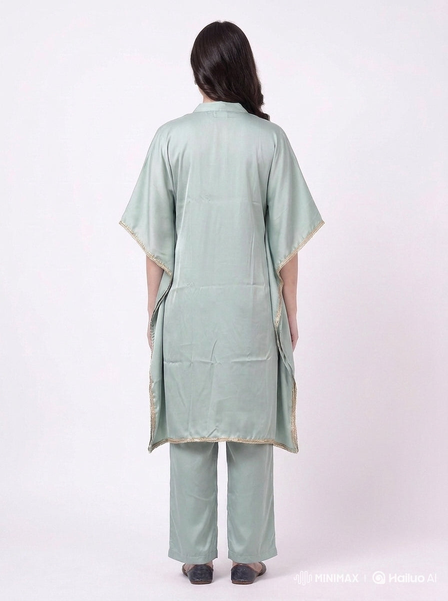 Sage Green Satin Kaftan Coord Set