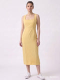 Butter Yellow Pearl Midi Dress