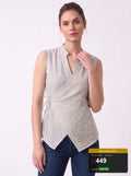 Beige Stripe Wrap Tie Sleeveless Top