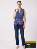 Blue Multi Stripe Wrap Tie Sleeveless Top