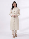 Cream Green Embroidered Placket Kurta Co-ord Set