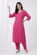 Fuchsia Embroidered Round Neck Kurta Co-ord Set