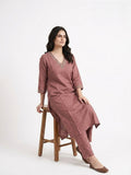 Mauve Floral Embroidered V-Neck Kurta Co-ord Set