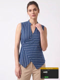 Navy Stripe Wrap Tie Sleeveless Top